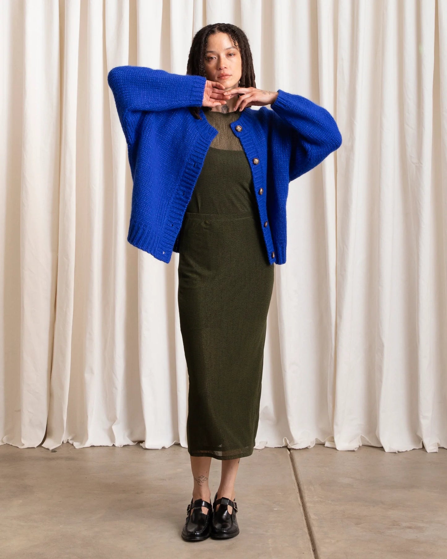 Ali Golden | Merino Crew Neck Cardigan - Cobalt