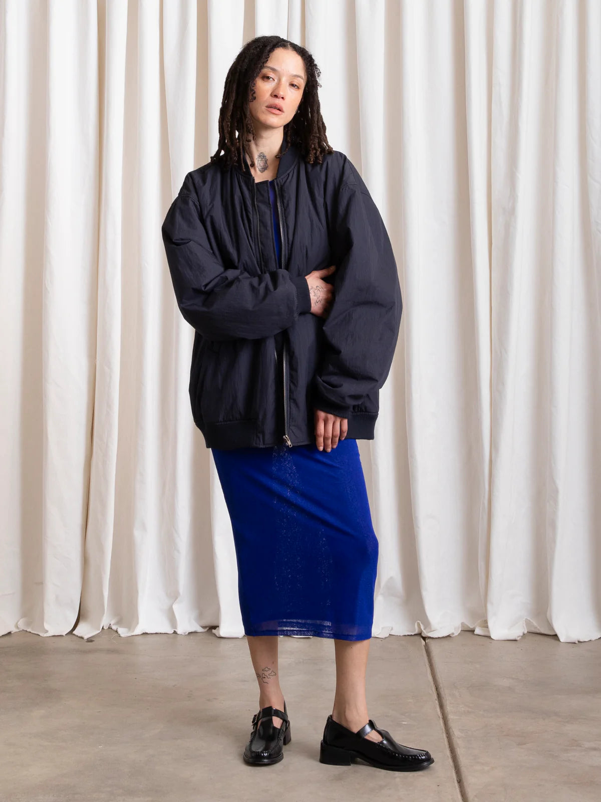 Ali Golden | Oversized Bomber Jacket - Deep Navy