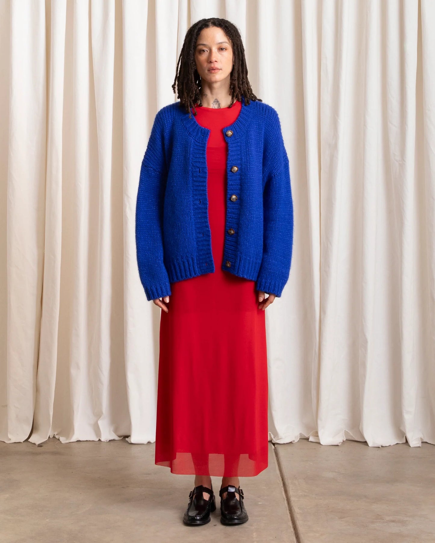 Ali Golden | Merino Crew Neck Cardigan - Cobalt