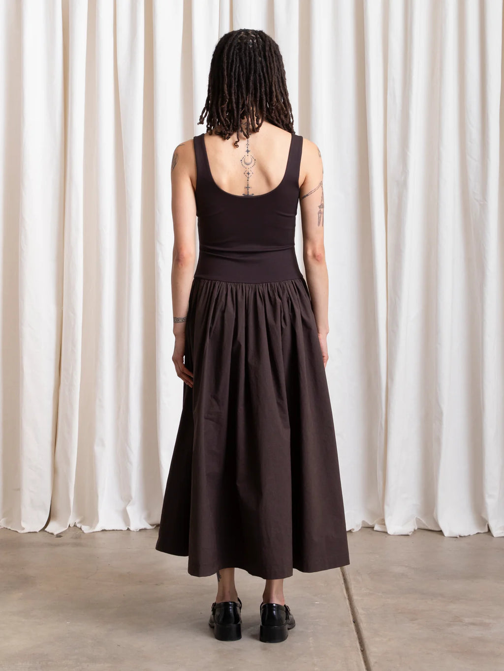 Ali Golden | Mixed Fabric Dress - Muted Eggplant