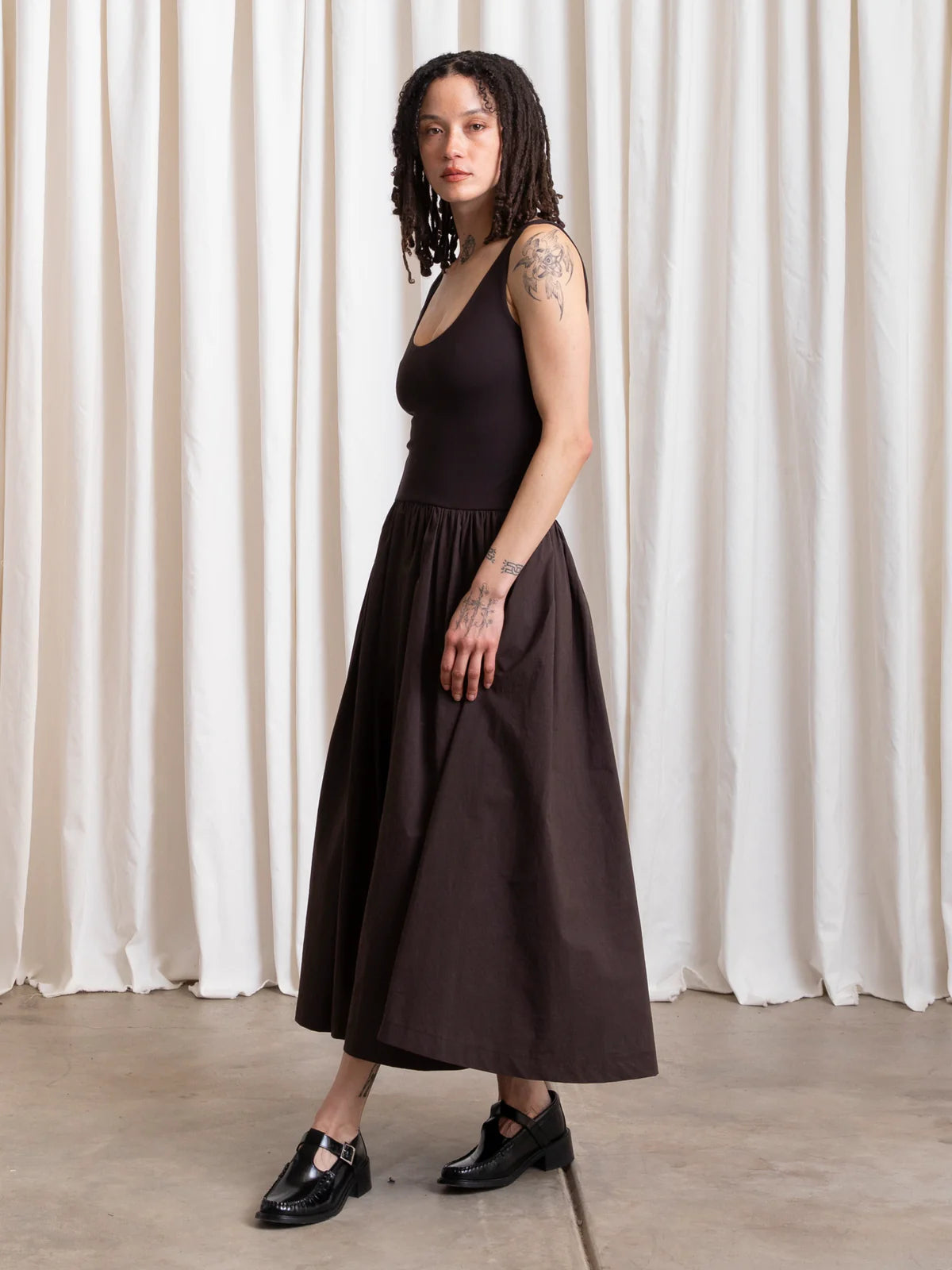 Ali Golden | Mixed Fabric Dress - Muted Eggplant