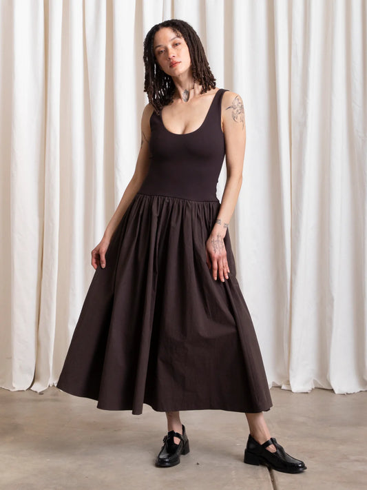 Ali Golden | Mixed Fabric Dress - Muted Eggplant