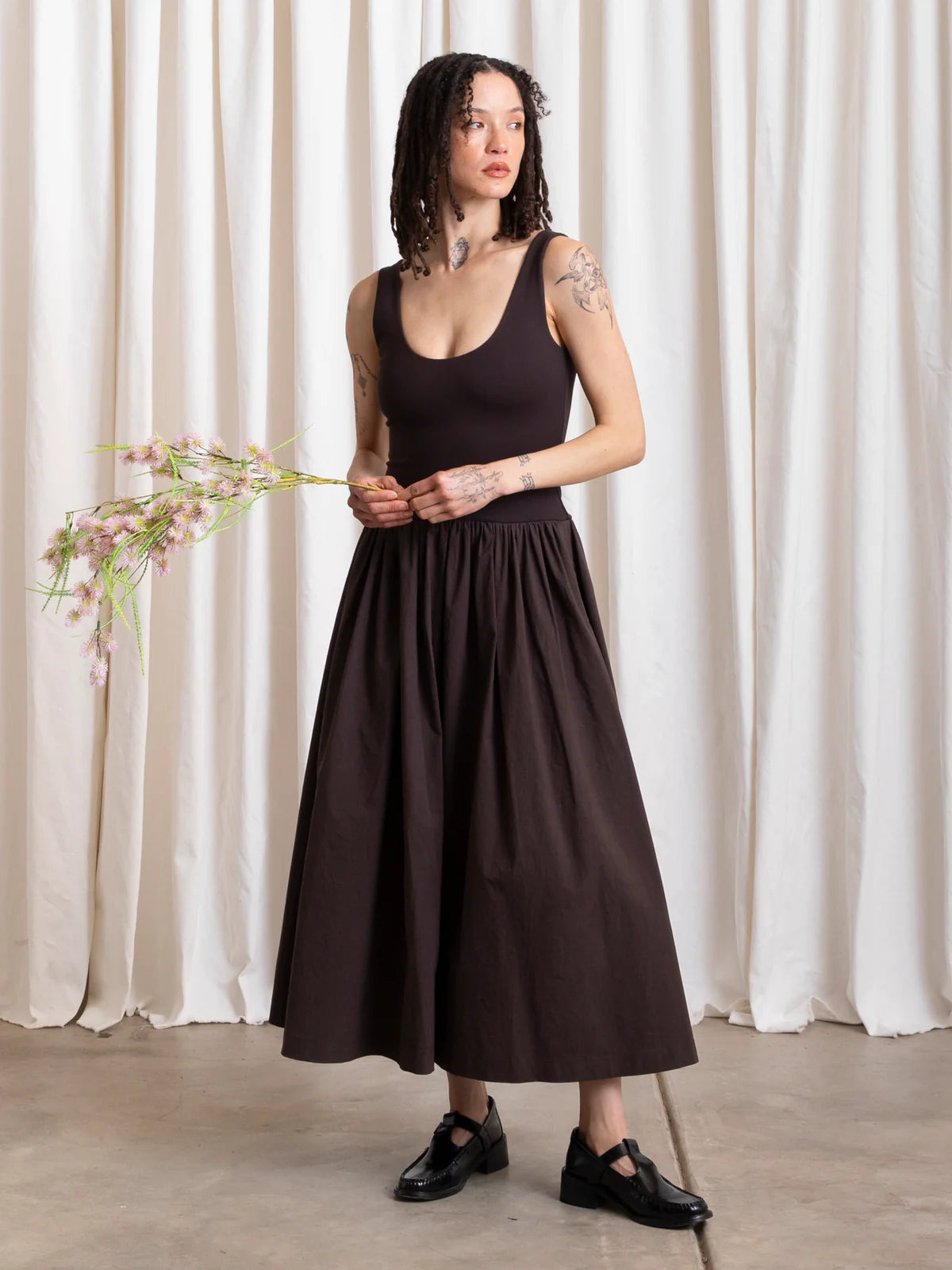 Ali Golden | Mixed Fabric Dress - Muted Eggplant
