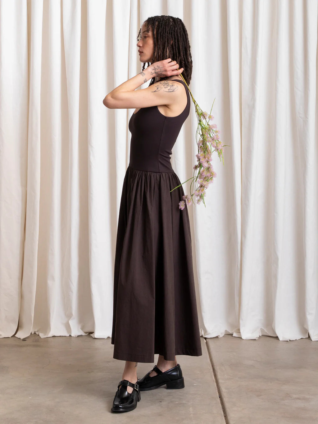 Ali Golden | Mixed Fabric Dress - Muted Eggplant