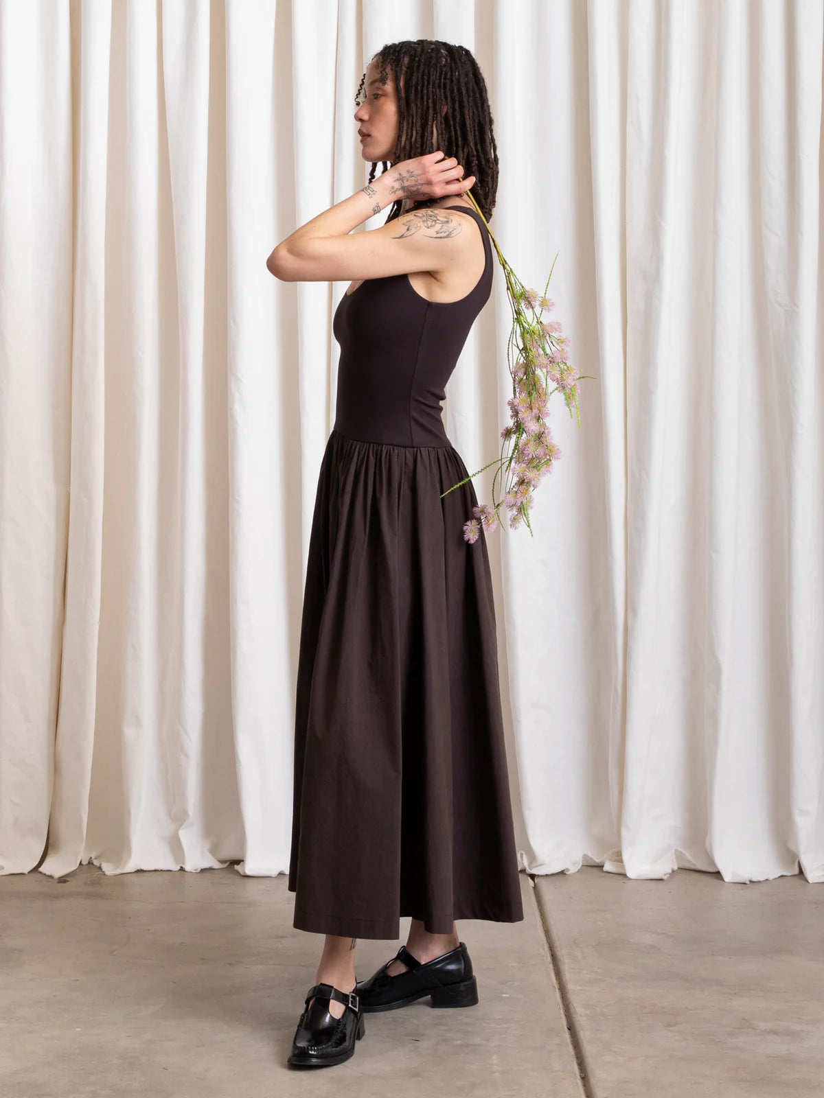 Ali Golden | Mixed Fabric Dress - Muted Eggplant