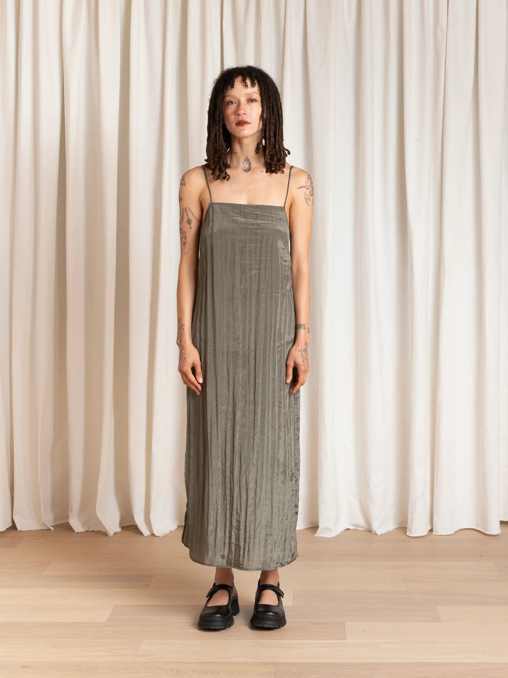 Ali Golden | Square Neck Slip Dress - Sage