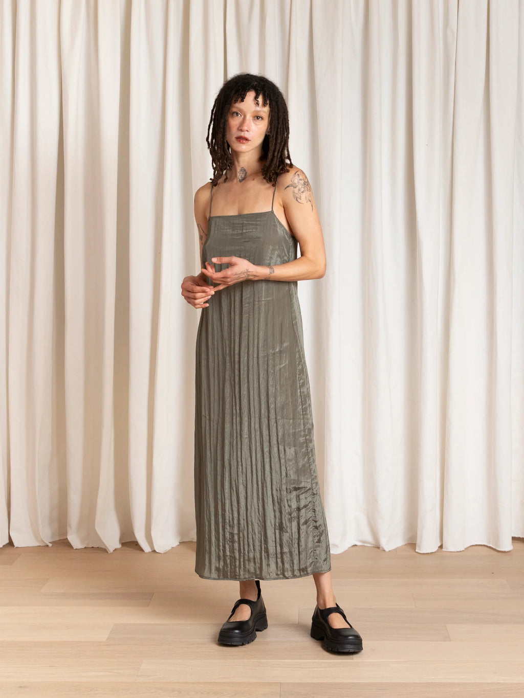 Ali Golden | Square Neck Slip Dress - Sage