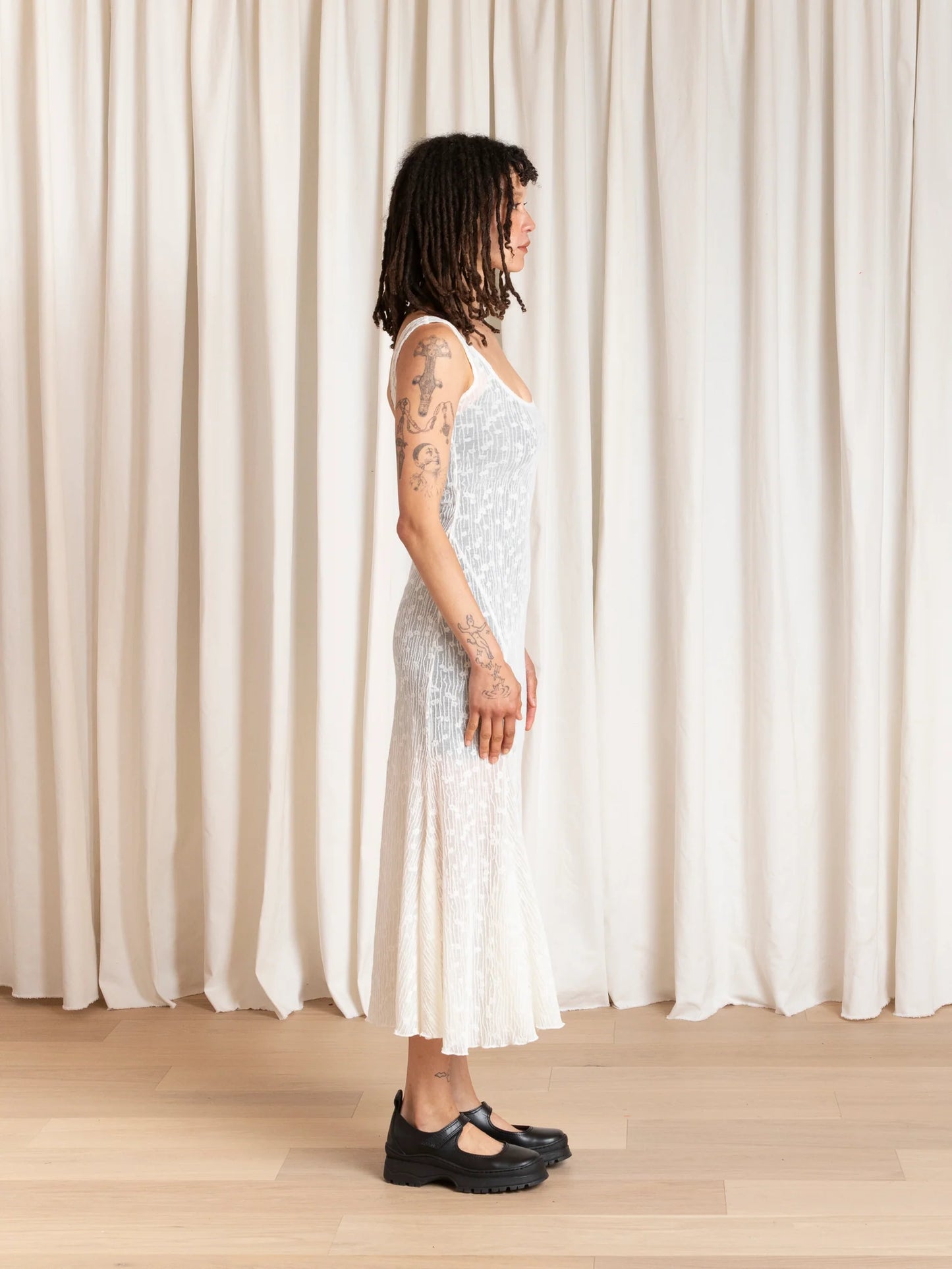 Ali Golden | Tank Dress with Astmetrical Hem - Cream Flower