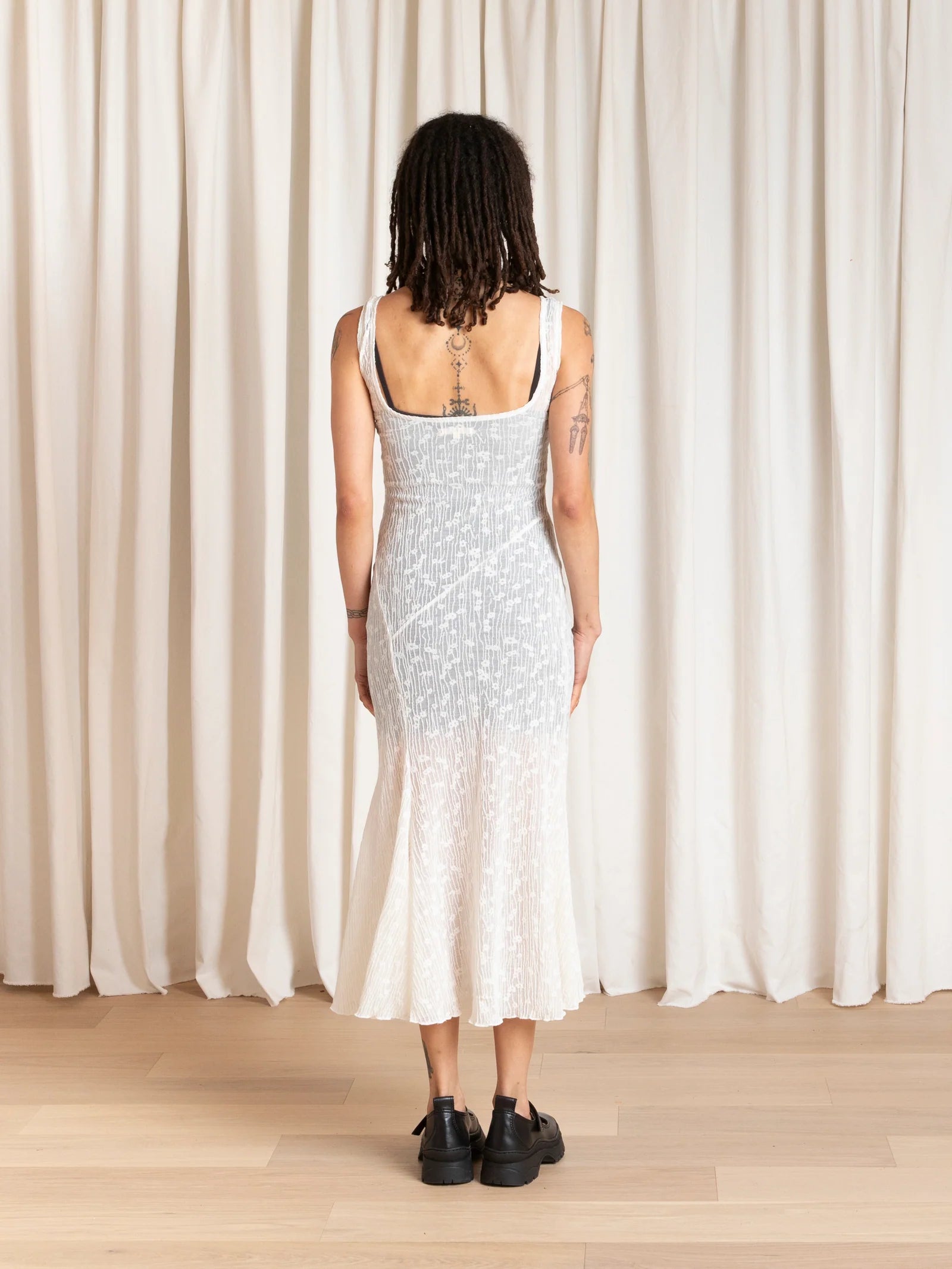 Ali Golden | Tank Dress with Astmetrical Hem - Cream Flower