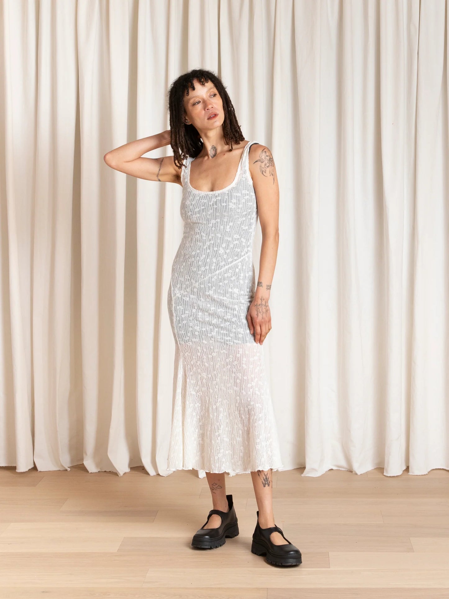 Ali Golden | Tank Dress with Astmetrical Hem - Cream Flower