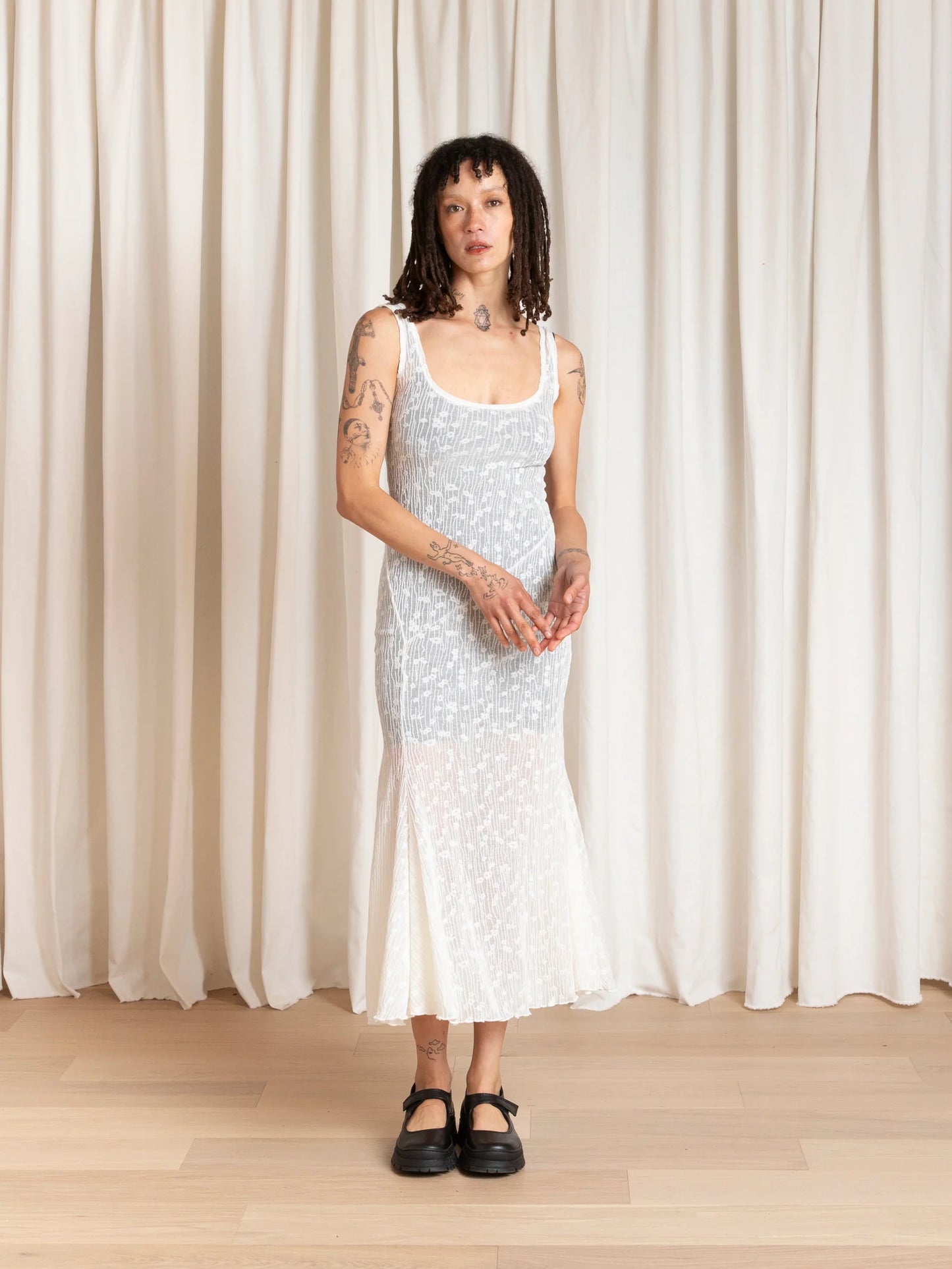 Ali Golden | Tank Dress with Astmetrical Hem - Cream Flower