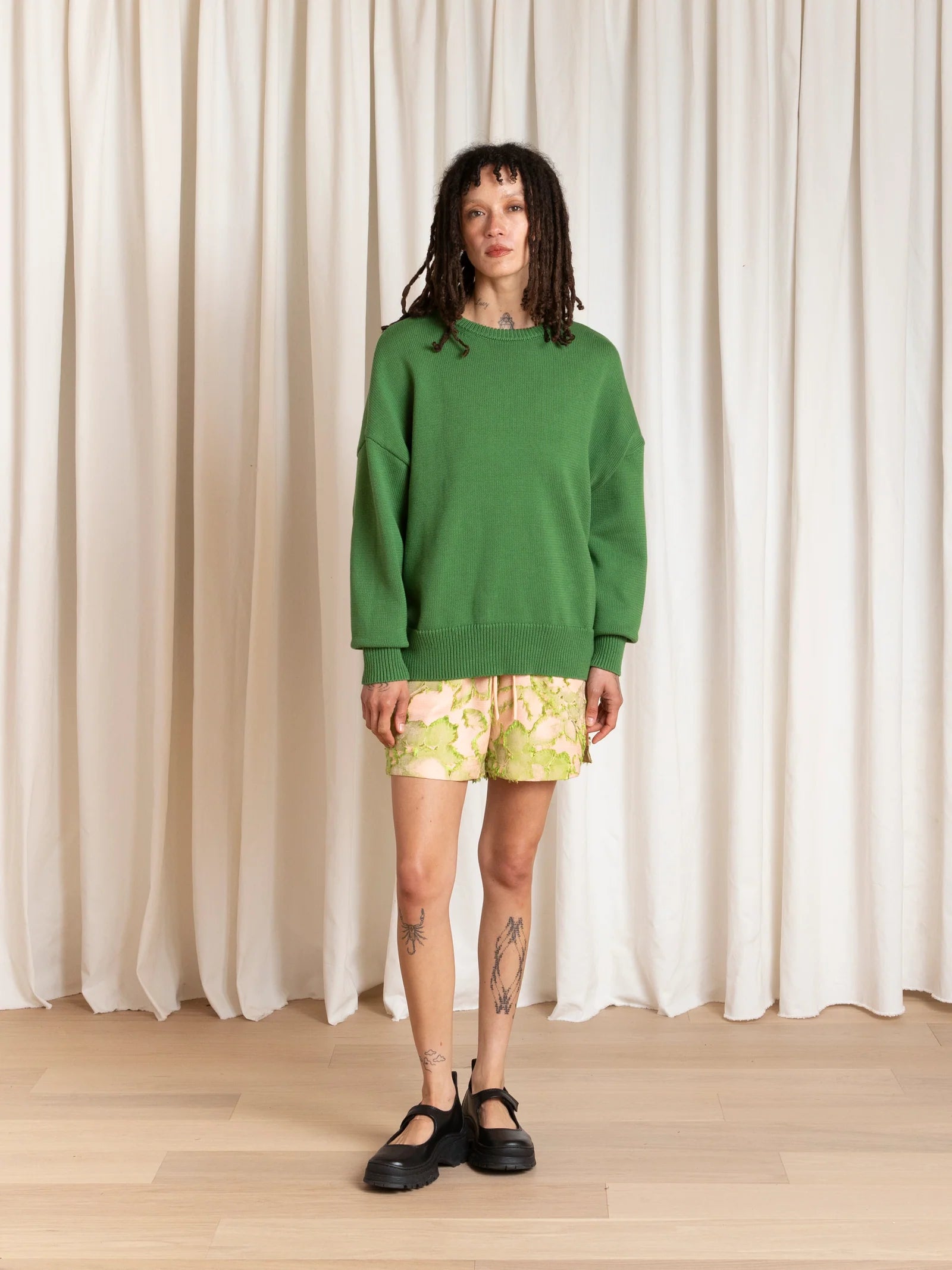 Ali Golden | Chunky Cotton Pullover - Grass Green