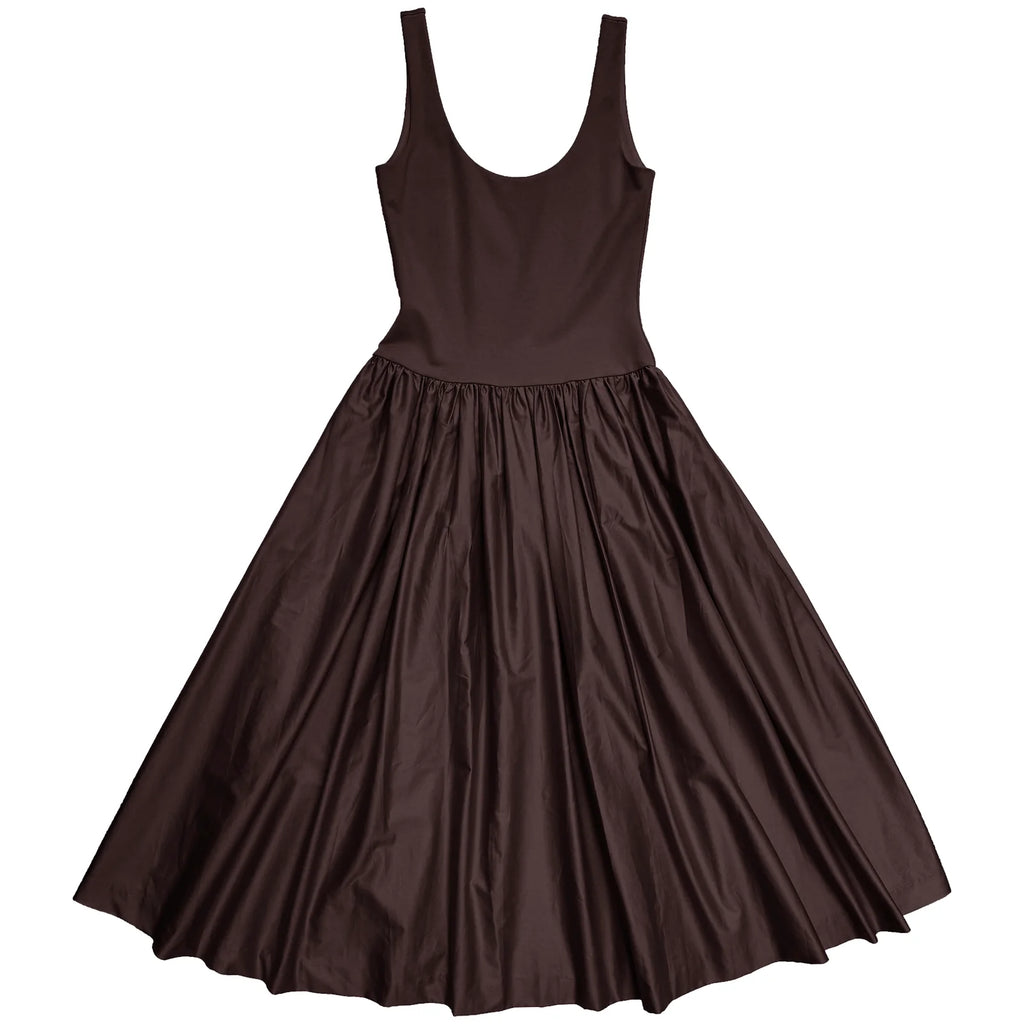 Ali Golden | Mixed Fabric Dress - Muted Eggplant