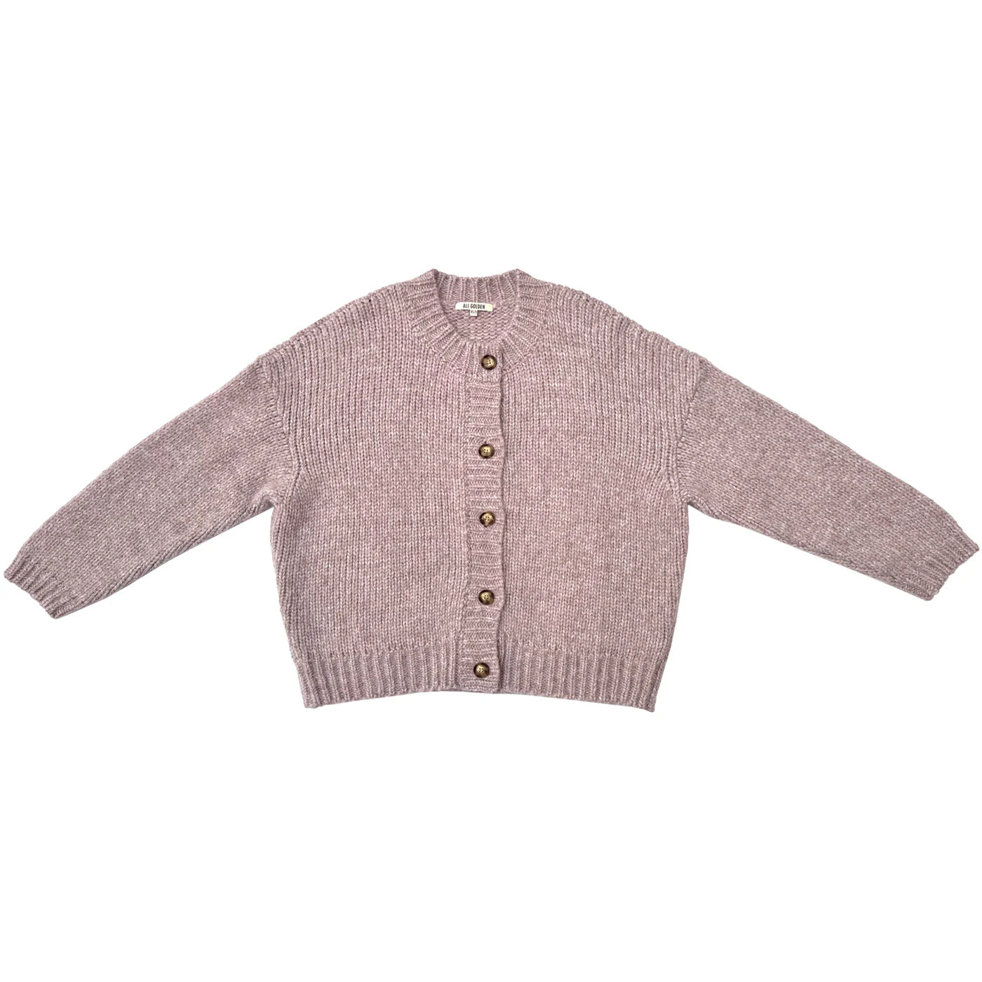 Ali Golden | Merino Crew Neck Cardigan - Muted Lilac