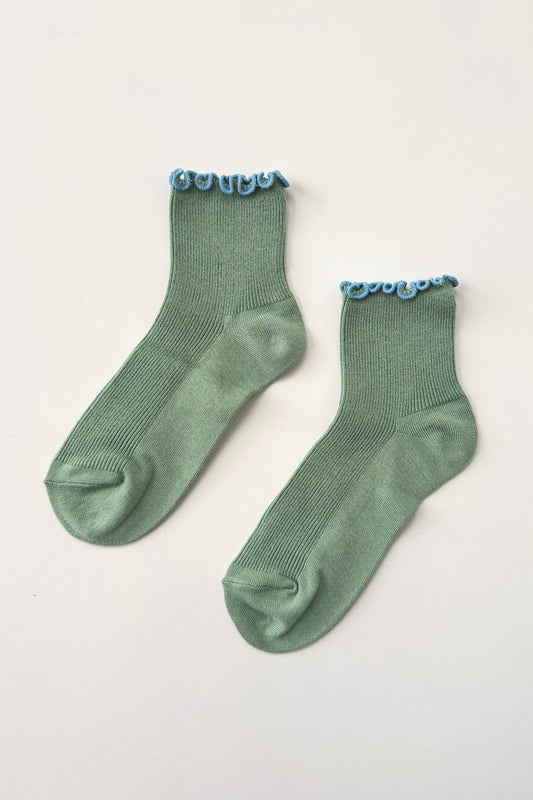 Le Bon Shoppe | The Petite Ruffled Modal Socks - Seaglass/ Powder Blue