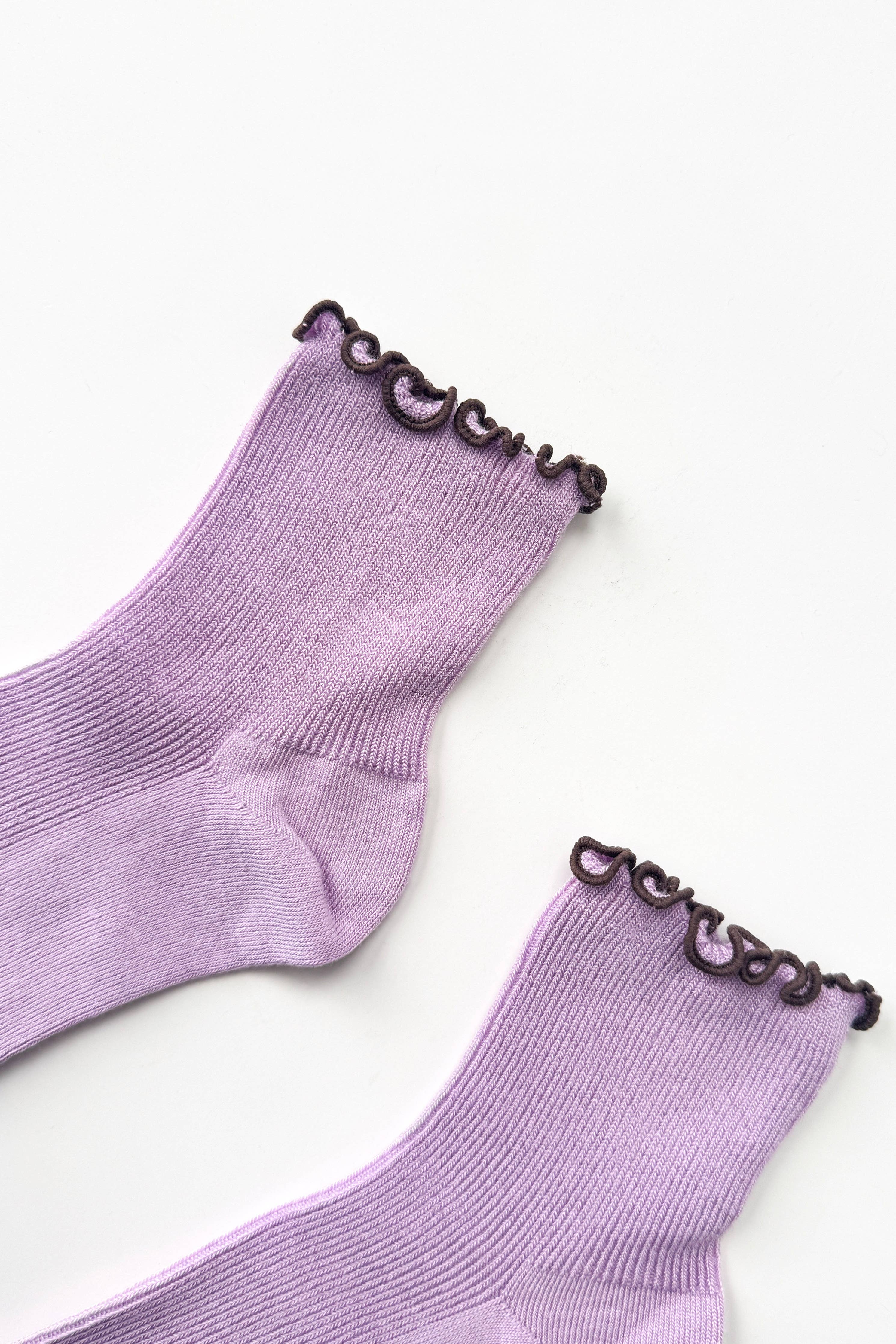 Le Bon Shoppe | The Petite Ruffled Modal Socks - Lilaic/ Brown