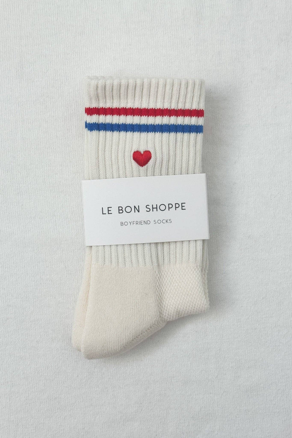 Le Bon Shoppe | Embroidered Boyfriend Socks - Parchment + Heart
