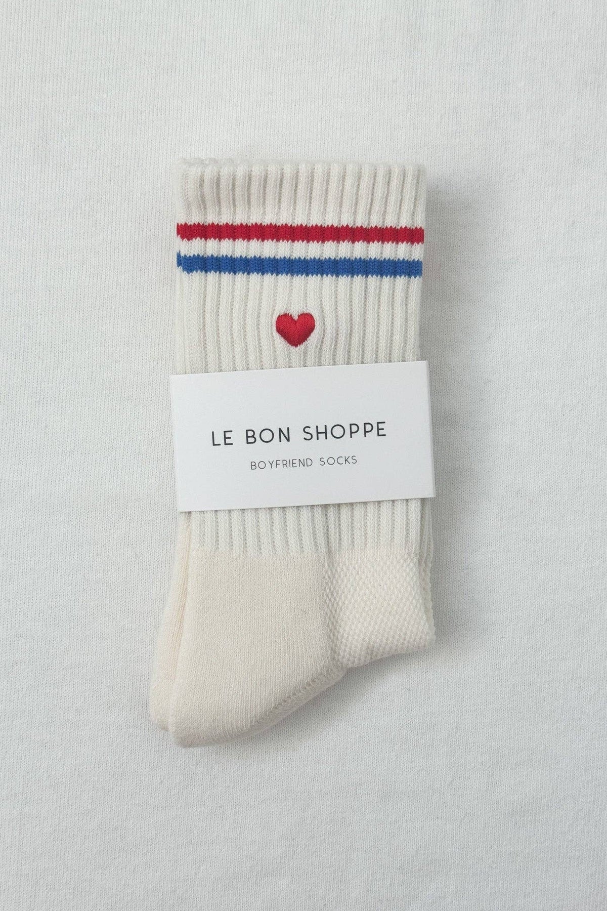 Le Bon Shoppe | Embroidered Boyfriend Socks - Parchment + Heart