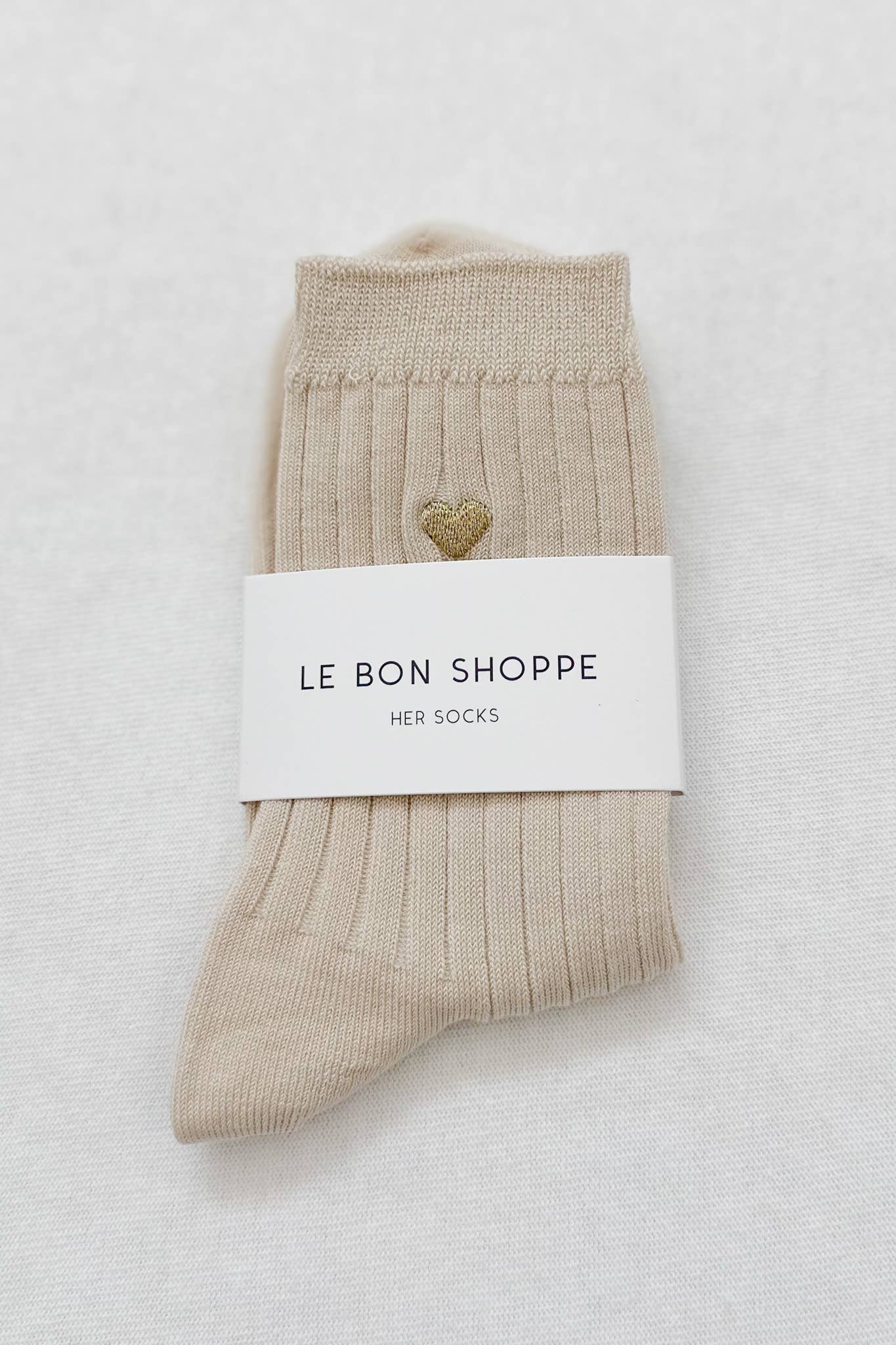 Le Bon Shoppe | Embroidered Her Socks - French Vanilla + Gold Heart