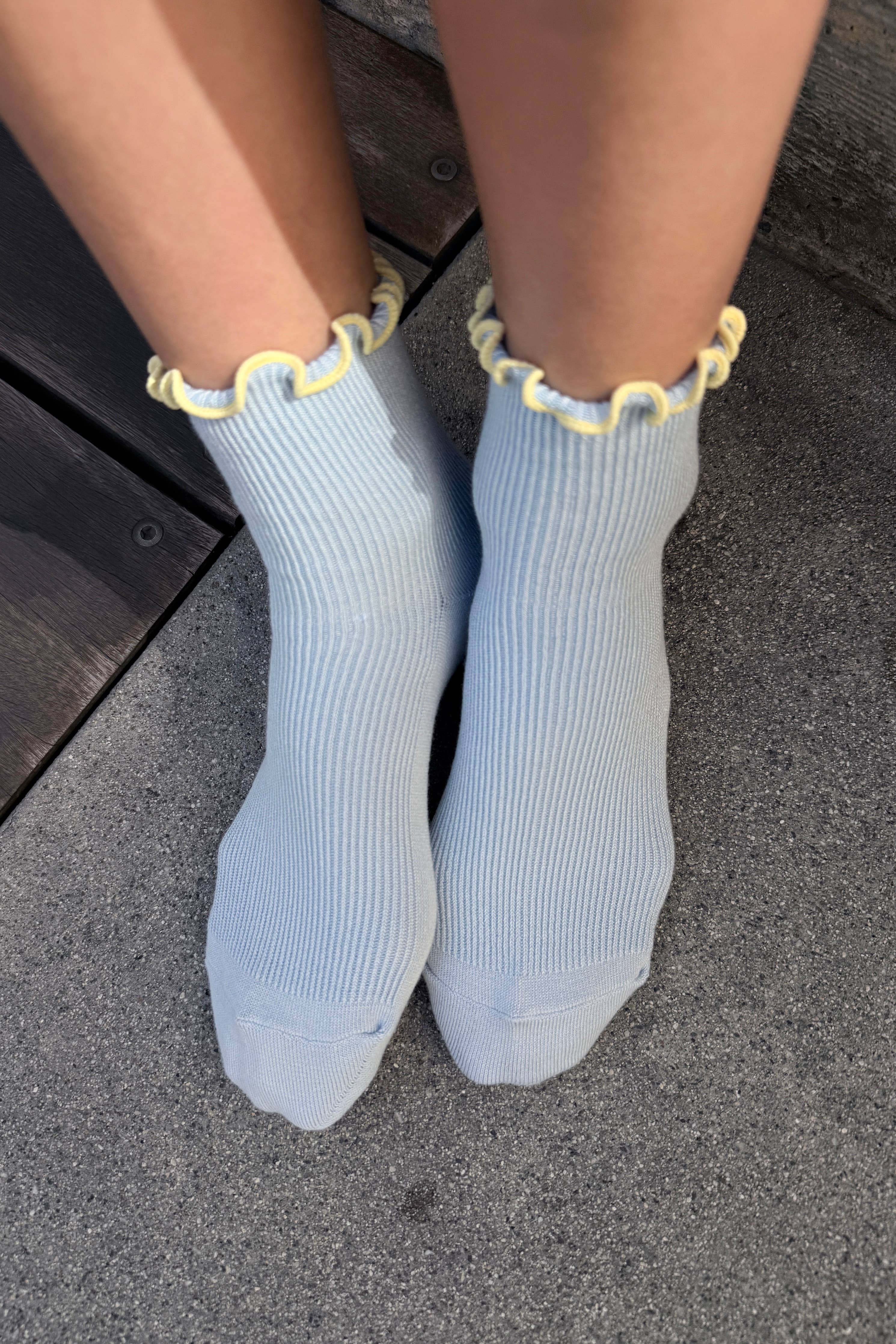 Le Bon Shoppe | The Petite Ruffled Modal Socks - Baby Blue/ Butter