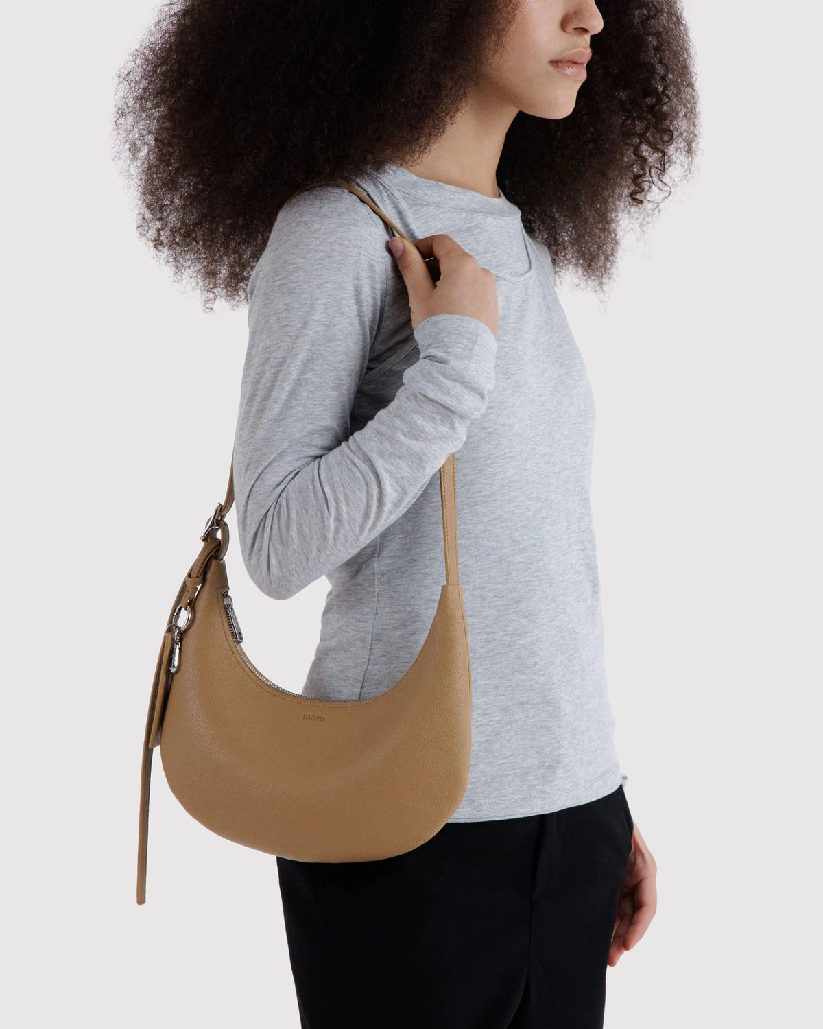 Baggu | Small Recycled Leather Flat Crescent - Dune