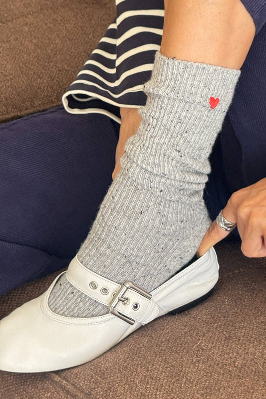 Le Bon Shoppe | Embroidered Snow Socks - Cookies and Cream & Heart