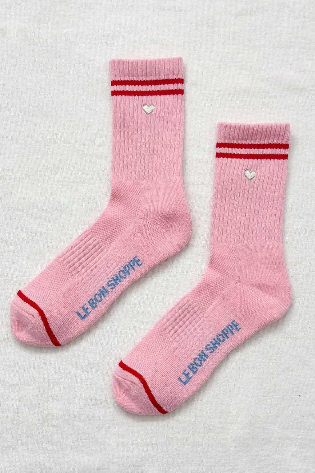 Le Bon Shoppe | Embroidered Boyfriend Socks - Amour Pink + Heart