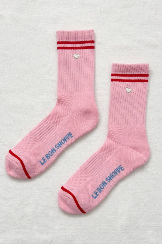 Le Bon Shoppe | Embroidered Boyfriend Socks - Amour Pink + Heart
