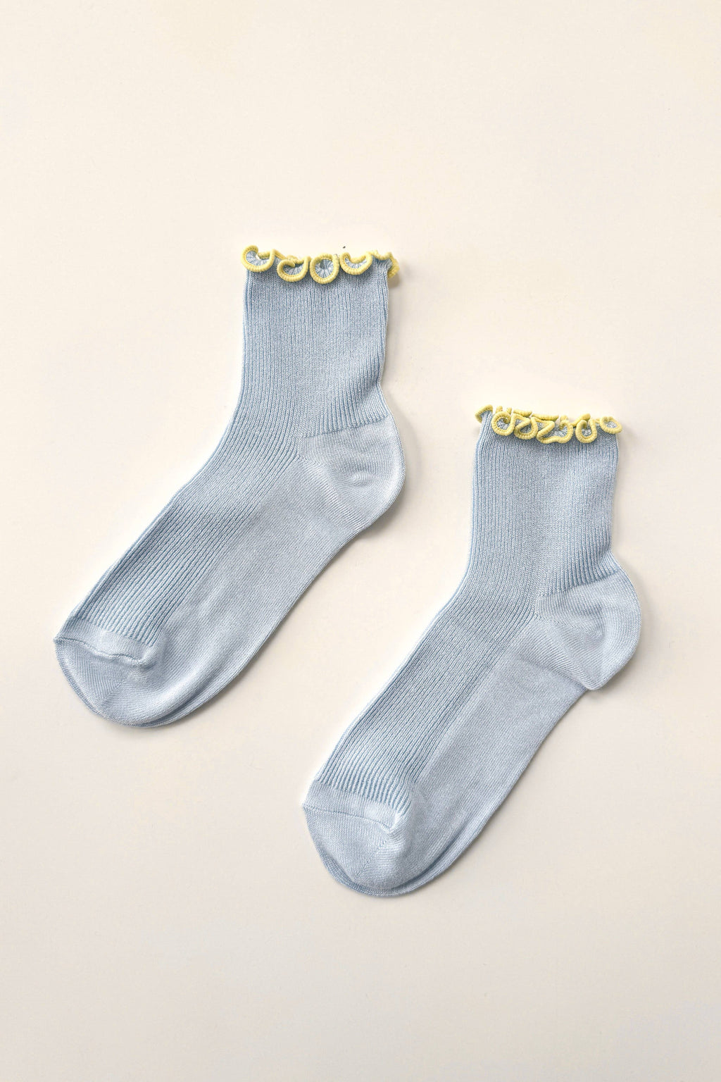 Le Bon Shoppe | The Petite Ruffled Modal Socks - Baby Blue/ Butter