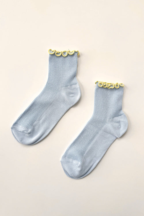 Le Bon Shoppe | The Petite Ruffled Modal Socks - Baby Blue/ Butter