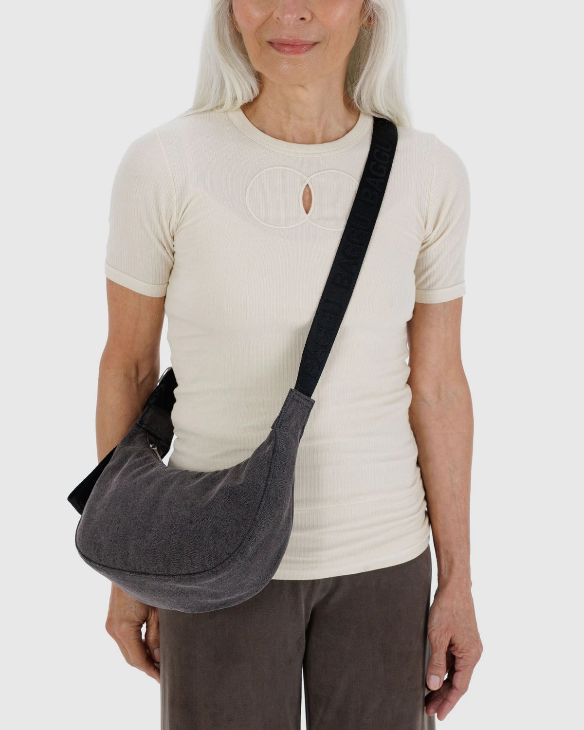 Baggu | Small Denim Crescent Bag - Washed Black Denim