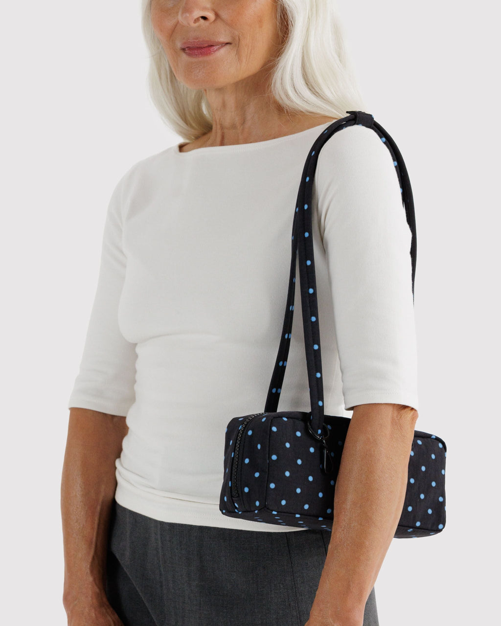 Baggu | Small Nylon Bowler Bag - Black and Sky Blue Micro Dot