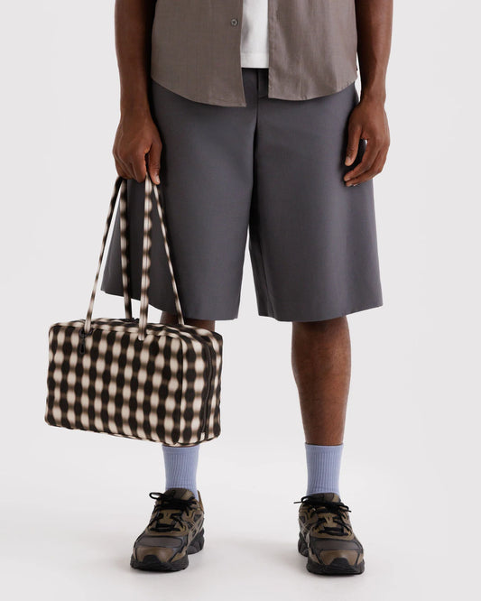 Baggu | Medium Nylon Bowler Bag - Blurred Gingham Brown