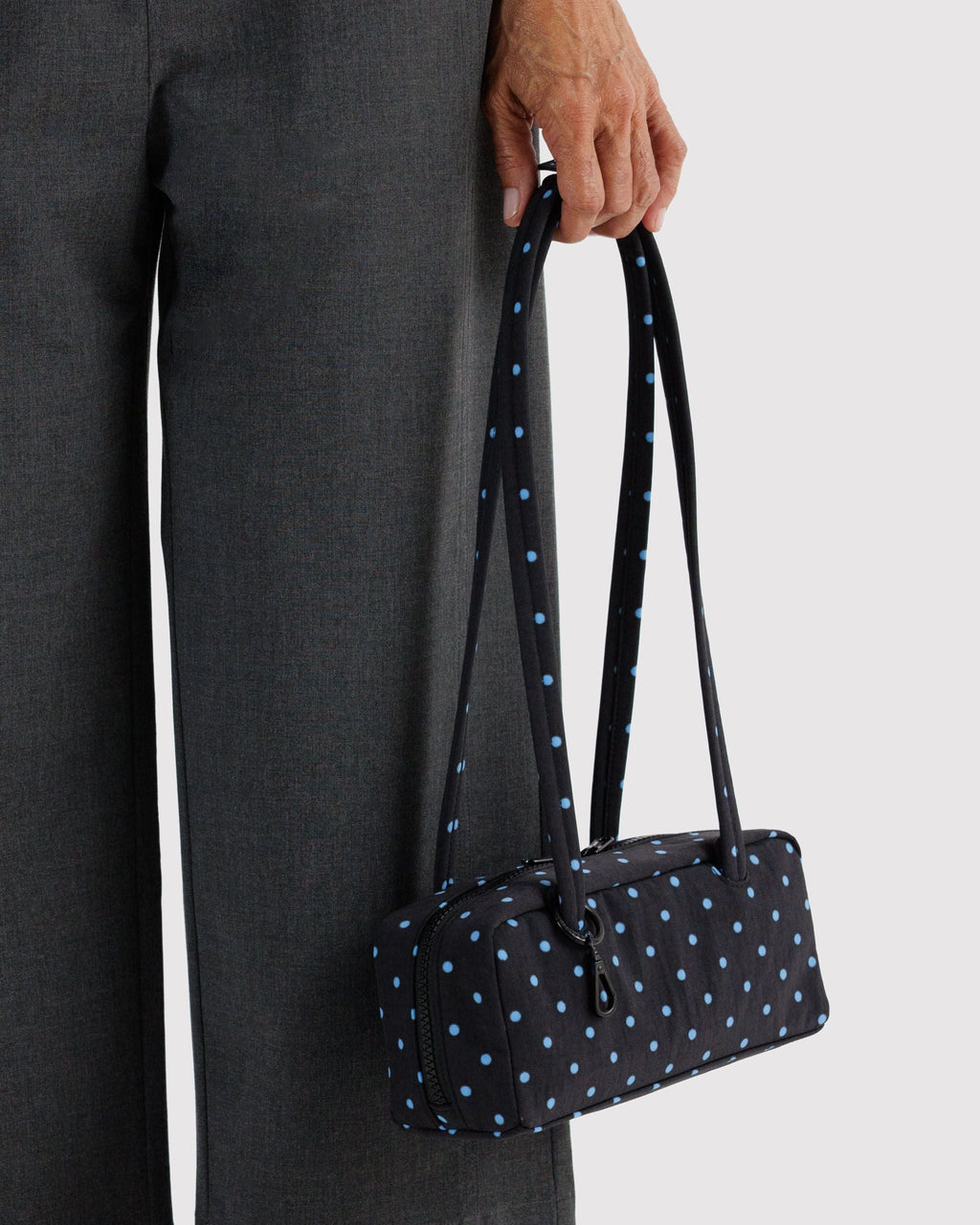 Baggu | Small Nylon Bowler Bag - Black and Sky Blue Micro Dot
