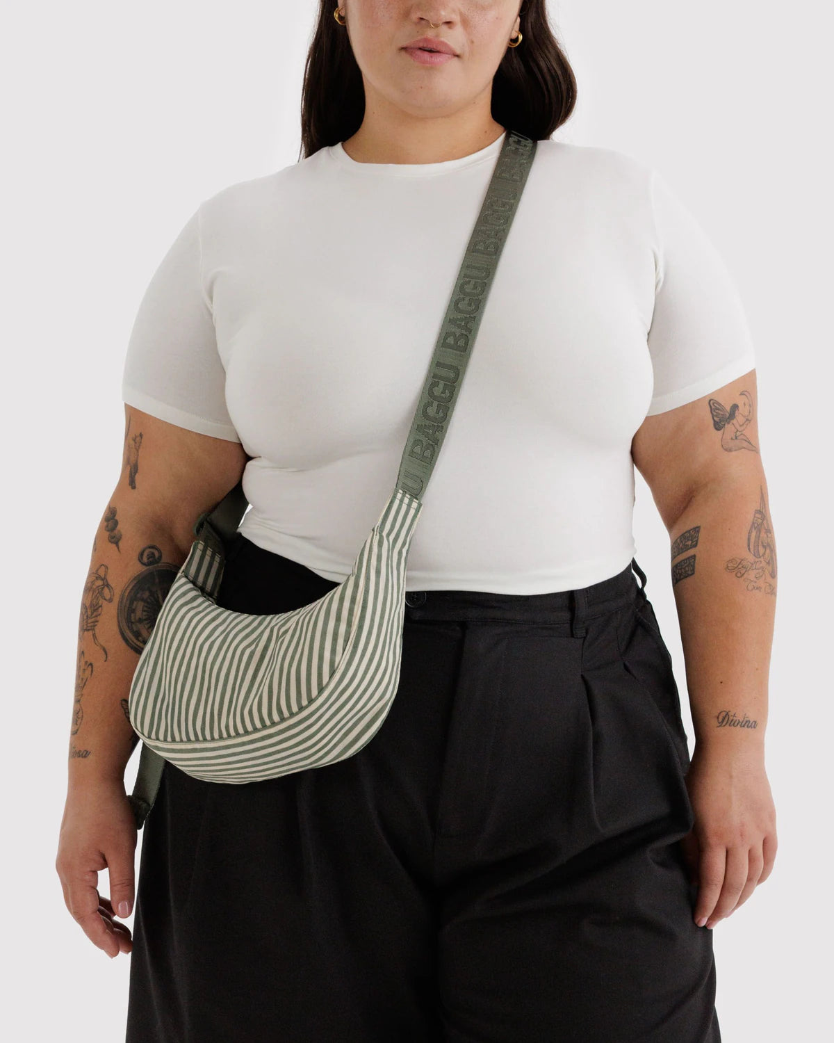 Baggu | Small Nylon Crescent Bag - Sage Stripe