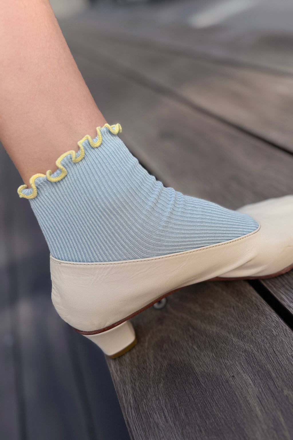 Le Bon Shoppe | The Petite Ruffled Modal Socks - Baby Blue/ Butter