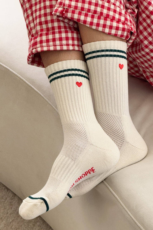 Le Bon Shoppe | Embroidered Boyfriend Socks - Parchment + Heart