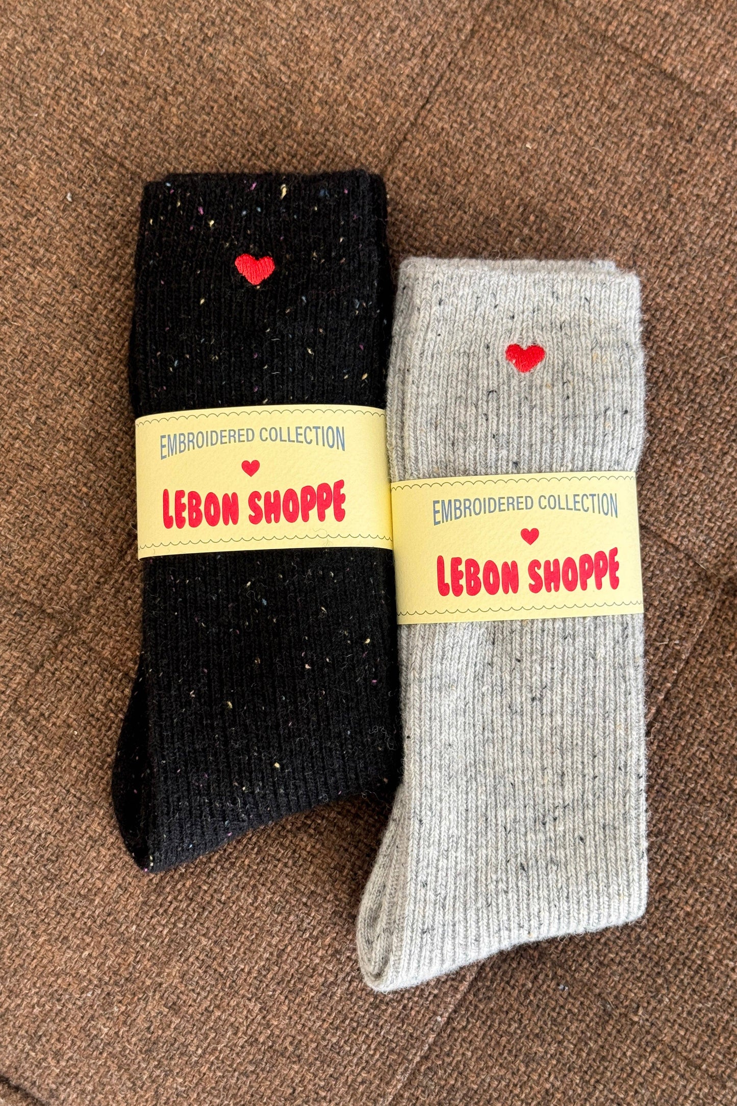 Le Bon Shoppe | Embroidered Snow Socks - Cookies and Cream & Heart