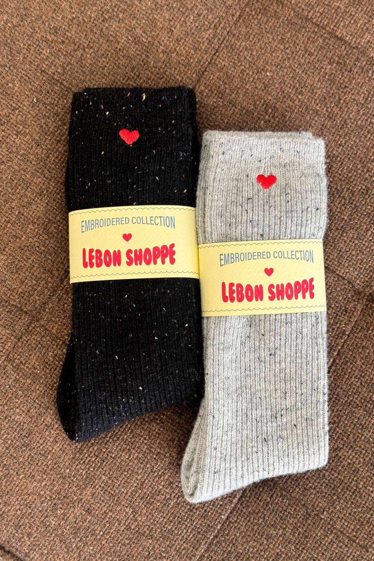 Le Bon Shoppe | Embroidered Snow Socks - Cookies and Cream + Heart