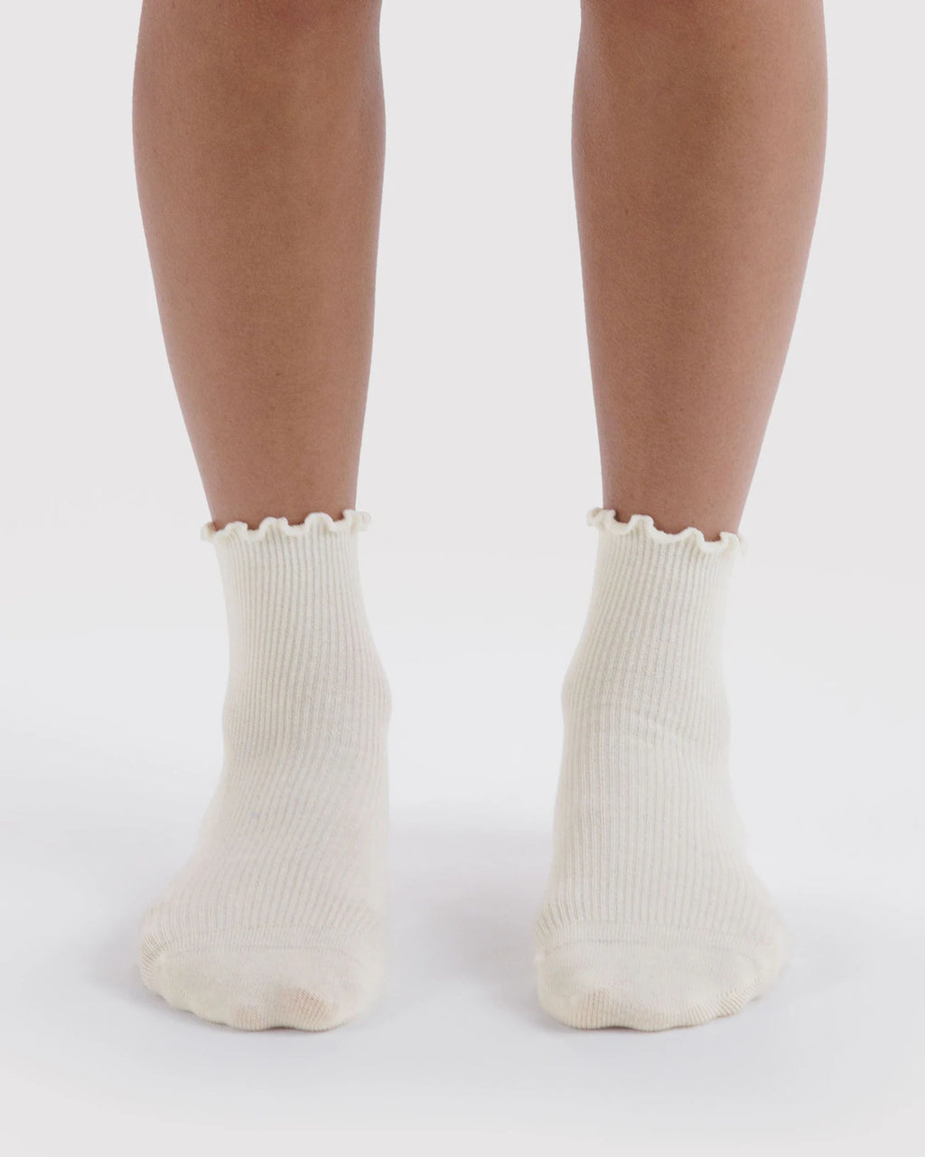 Baggu | Crew Socks - Lettuce Edge Sock Set of 2 - White