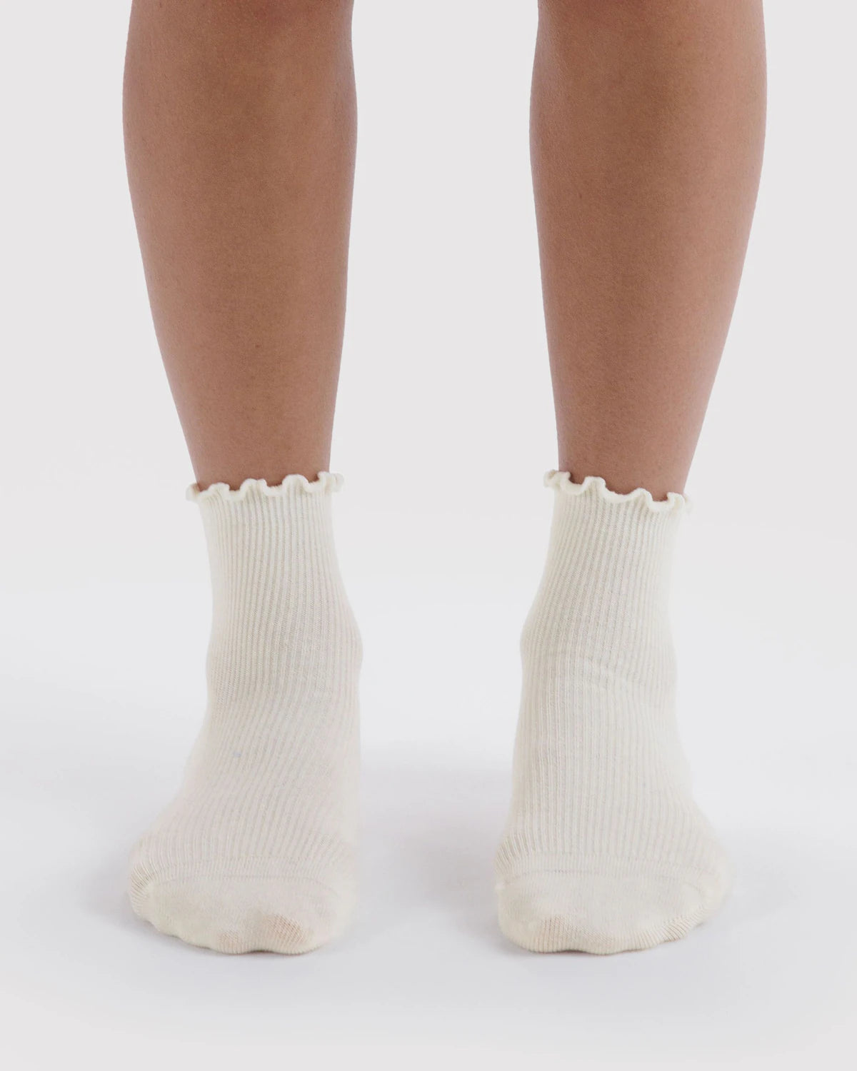 Baggu | Crew Socks - Lettuce Edge Sock Set of 2 - White