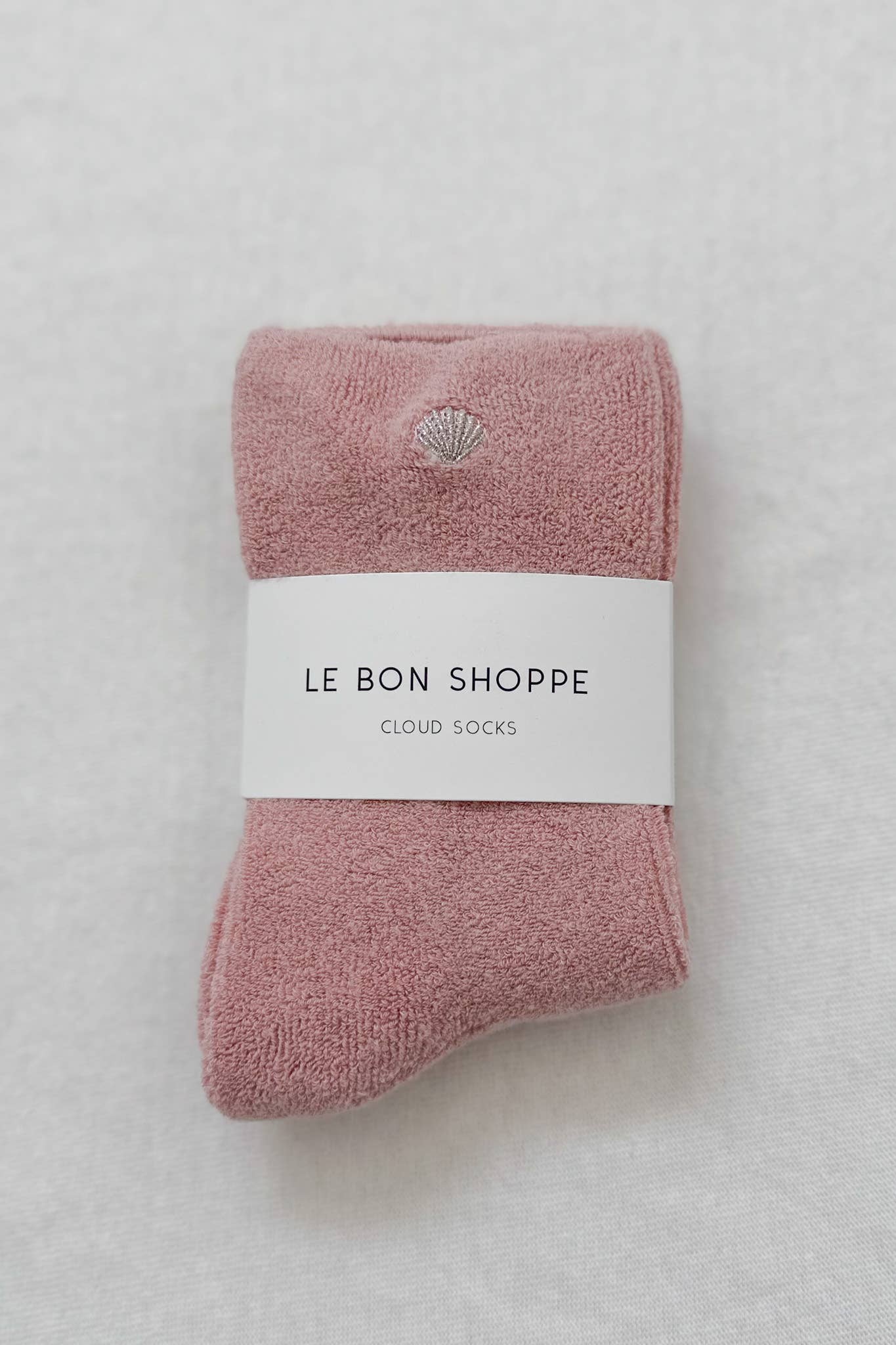 Le Bon Shoppe | Embroidered Cloud Socks - Pink Rosé + Silver Seashell