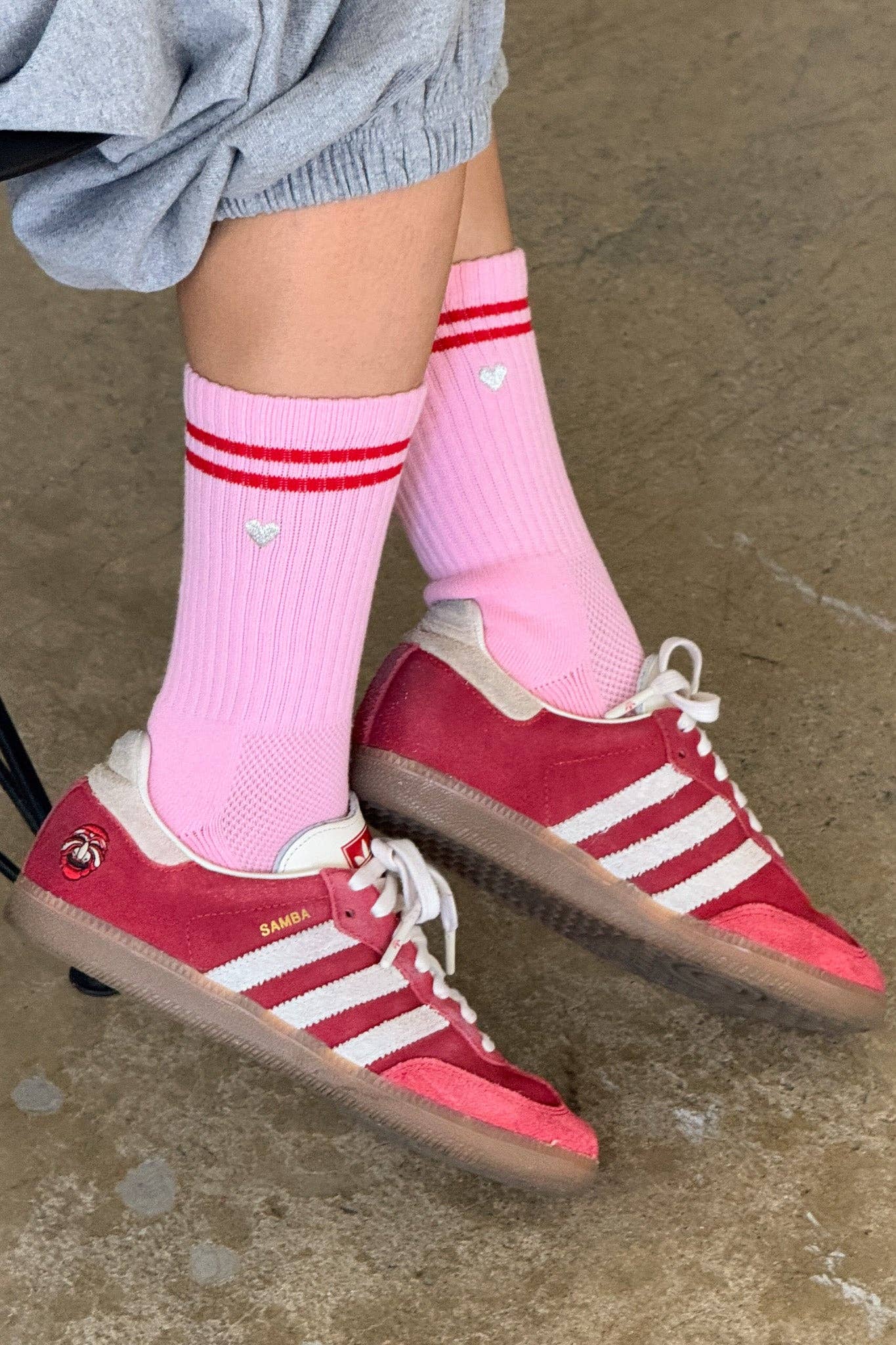 Le Bon Shoppe | Embroidered Boyfriend Socks - Amour Pink + Heart