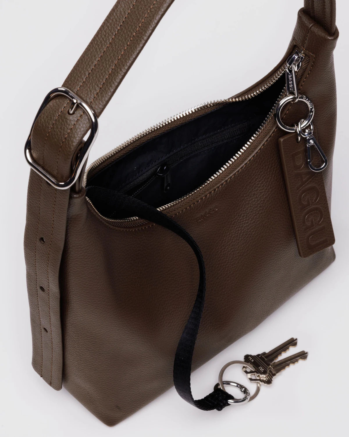 Baggu | Mini Recycled Leather Shoulder Bag - Brown