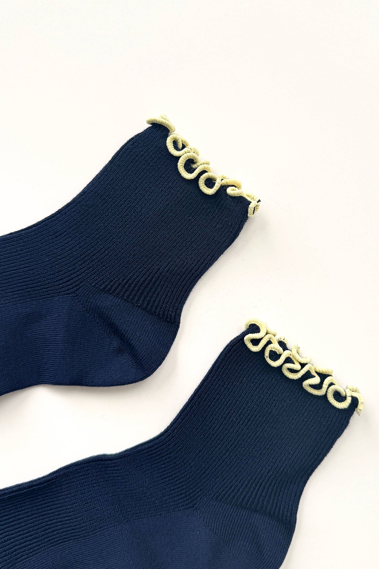 Le Bon Shoppe | The Petite Ruffled Modal Socks - Navy/ Butter
