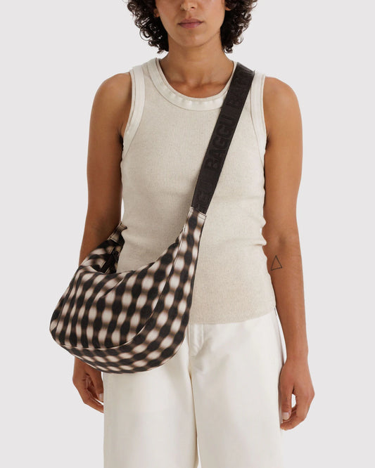 Baggu | Medium Nylon Crescent Bag - Blurred Gingham Brown