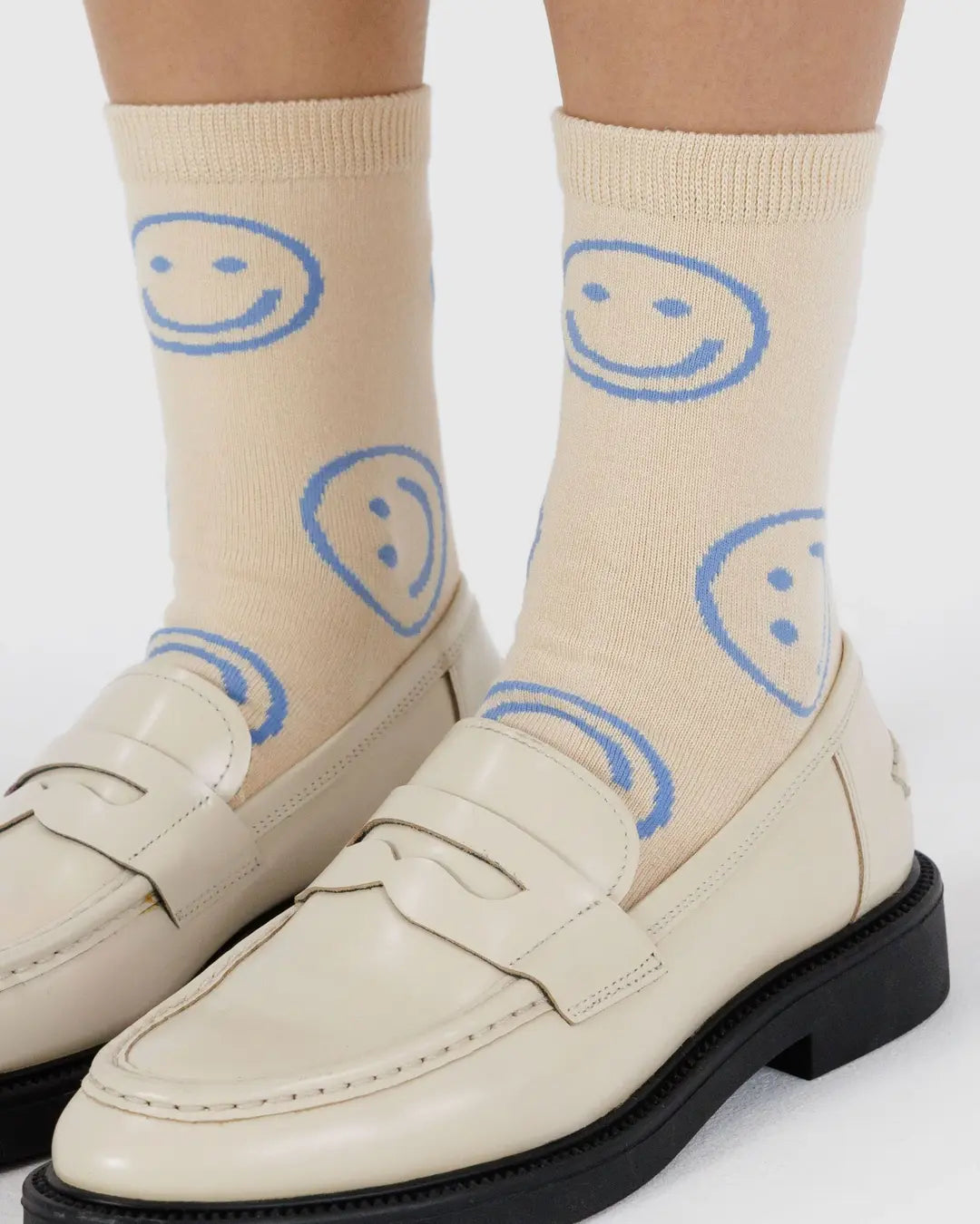 Baggu | Crew Socks - Ecru Periwinkle Happy