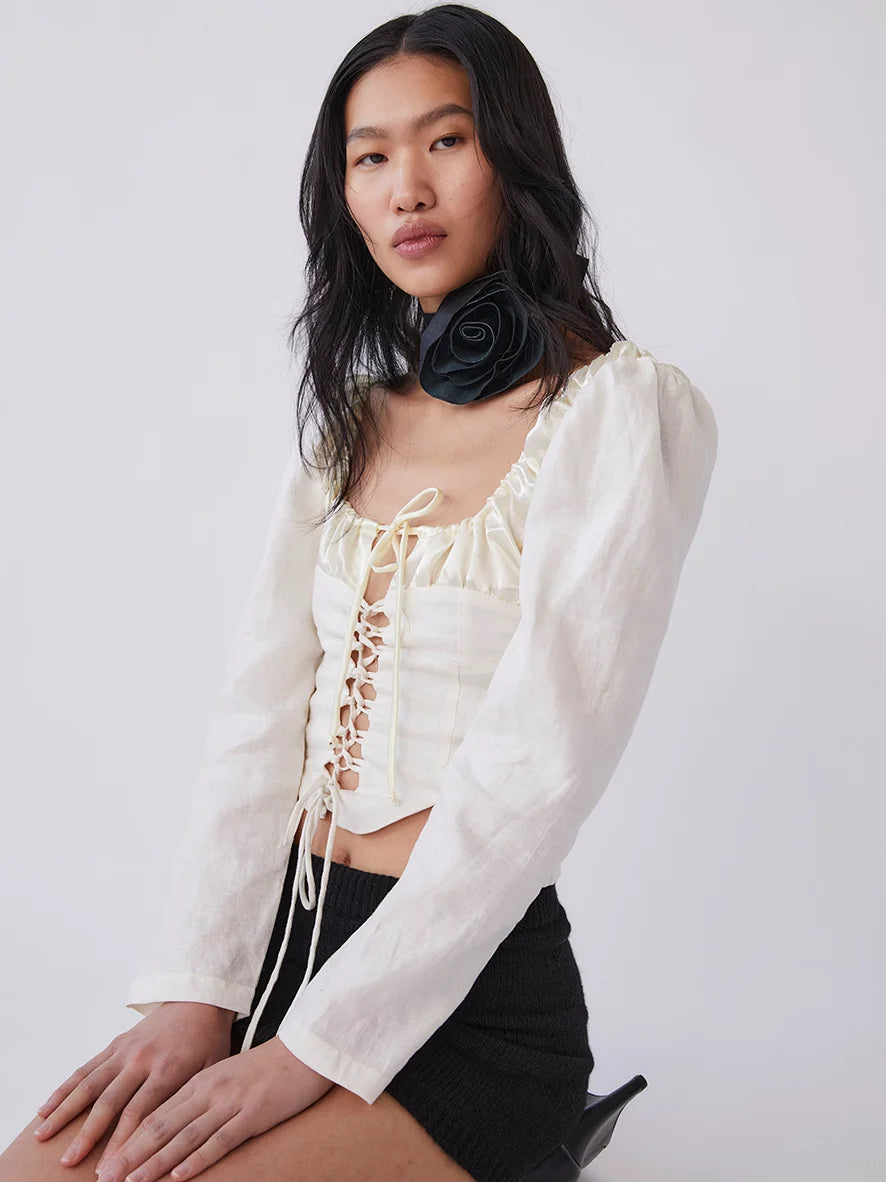 Tach | Salvia Lace Up Corset Blouse - Cream