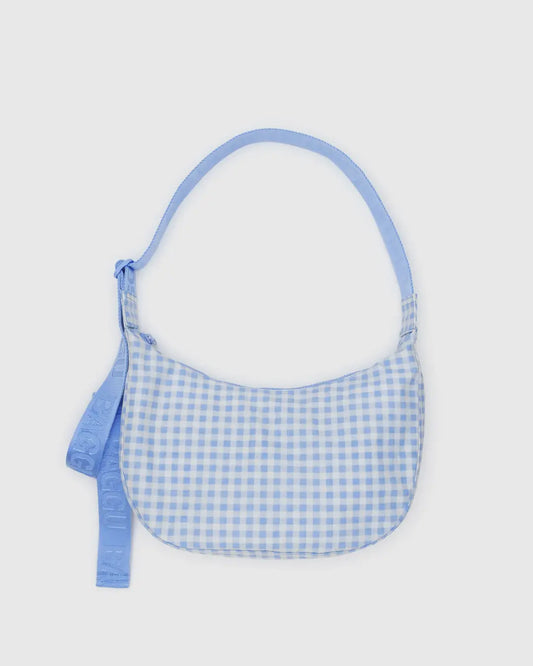 Baggu | Medium Nylon Crescent Bag - Light Blue Gingham