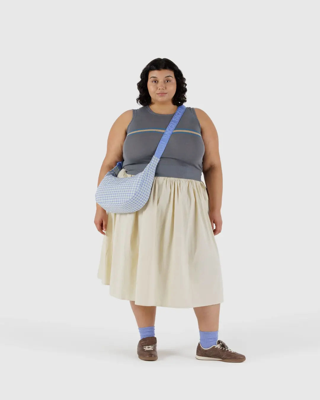 Baggu | Medium Nylon Crescent Bag - Light Blue Gingham